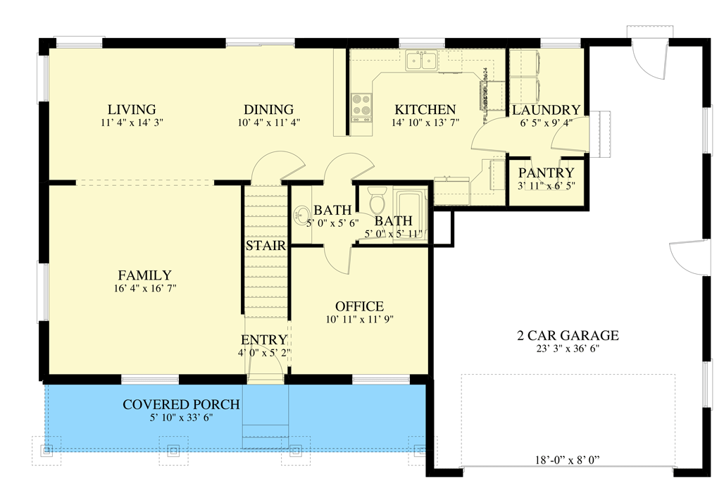 Plan 61463UT: 4-Bed Traditional House Plan with Lower Level Expansion and 2-Car Garage - Floor Plan - Main Level - Colonial, Country, Traditional
