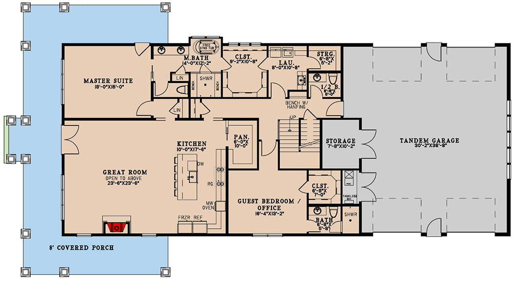 Plan 70857MK: 5-Bed Barndominium-Style Modern Farmhouse Plan with Wrap Around Porch - Floor Plan - Main Level - Barndominium, Country, Craftsman, Farmhouse, Modern Farmhouse, New American