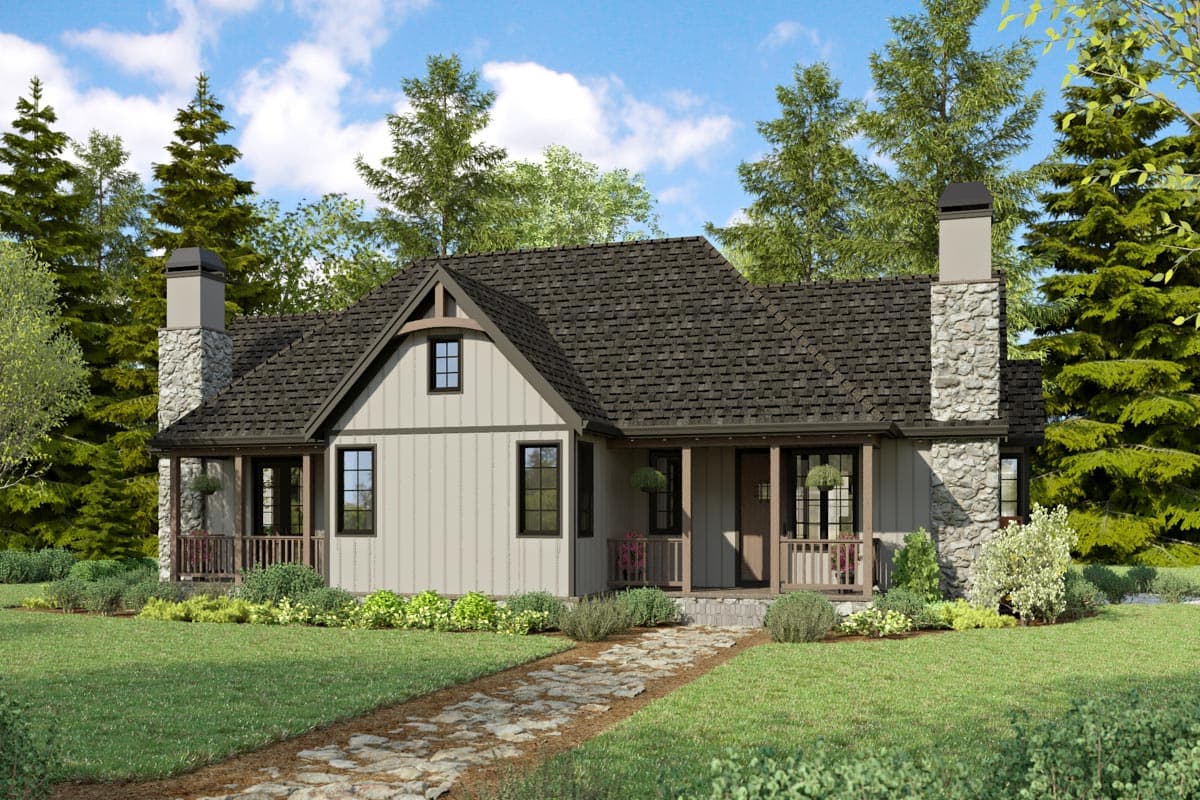 Plan 69817AM: Craftsman Cottage Plan Under 1600 Sq Ft with Fireplace and Loft in Master Bed - Image #33 - Cabin, Cottage, Craftsman, European