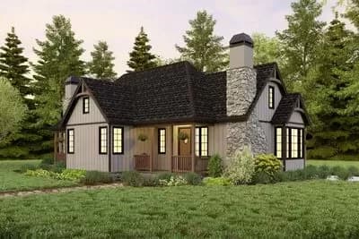 Craftsman Cottage Plan Under 1600 Sq Ft with Fireplace and Loft in Master Bed