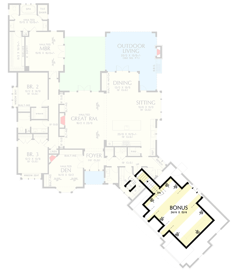 Plan 69819AM: Charming European Home Plan with Angled 3-Car Garage and Bonus Above - Floor Plan - Bonus Above - European, French Country, Northwest, Traditional