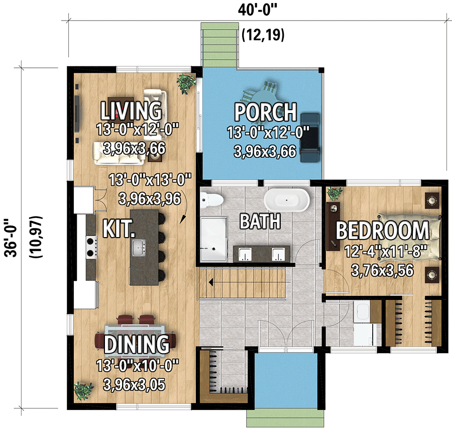 Plan 801143PM: 1-Story Scandinavian-Style Home Plan with Open Concept Living Space - Floor Plan - Main Level - Country, European, Mountain, Rustic, Scandinavian