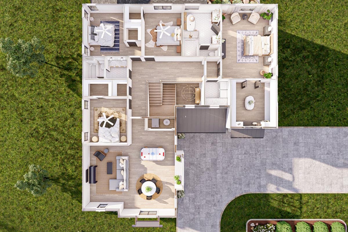 Plan 623286DJ: 2-Story Transitional Home Plan with Large Media Room Above - Image #25 - Northwest, Transitional