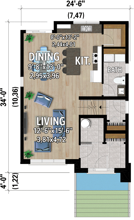 Plan 801152PM: Two-Story 3-Bed Duplex with 777 Square Foot Lower Level Apartment - Floor Plan - Main Level - Contemporary, European, Northwest, Scandinavian