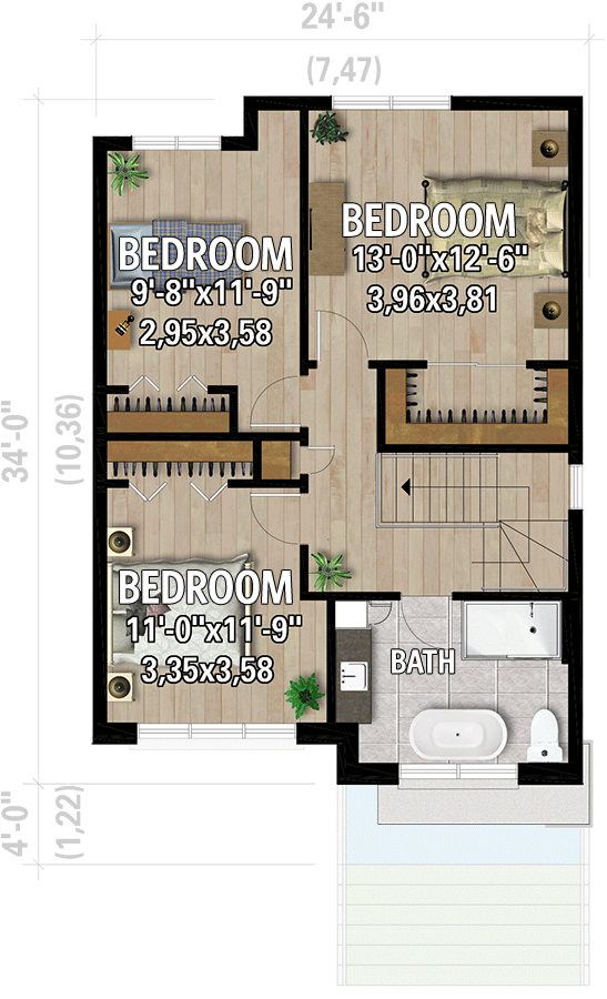Plan 801152PM: Two-Story 3-Bed Duplex with 777 Square Foot Lower Level Apartment - Floor Plan - 2nd Floor - Contemporary, European, Northwest, Scandinavian