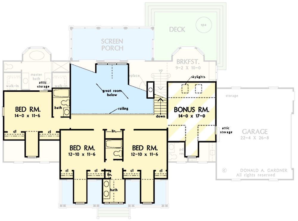 Plan 444406GDN: 4-Bedroom Country Home Plan with Main Floor Master and Two Story Great Room - Floor Plan - 2nd Floor - Country, Farmhouse, Modern Farmhouse, Traditional