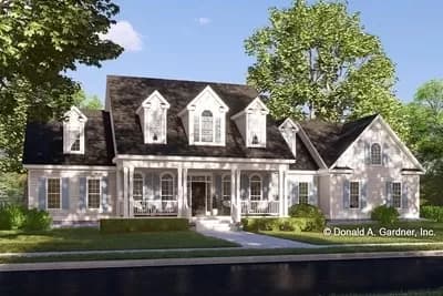4-Bedroom Country Home Plan with Main Floor Master and Two Story Great Room