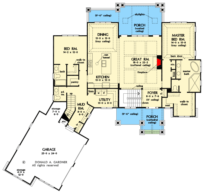 Plan 444411GDN: 3600 Square Foot Hillside Craftsman Home Plan with Walkout Basement and Bonus Room - Floor Plan - Main Level - Country, Craftsman, Mountain