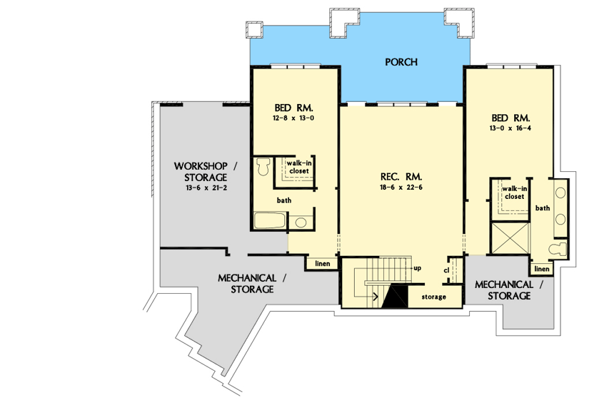 Plan 444411GDN: 3600 Square Foot Hillside Craftsman Home Plan with Walkout Basement and Bonus Room - Floor Plan - Lower Level - Country, Craftsman, Mountain
