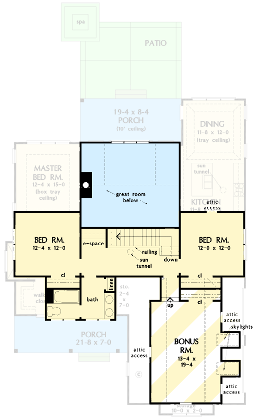 Plan 444413GDN: 3 Bed Cottage Home Plan Under 2000 Square Feet with Two Story Great Room - Floor Plan - 2nd Floor - Bungalow, Cottage, Country, Farmhouse, Modern Farmhouse