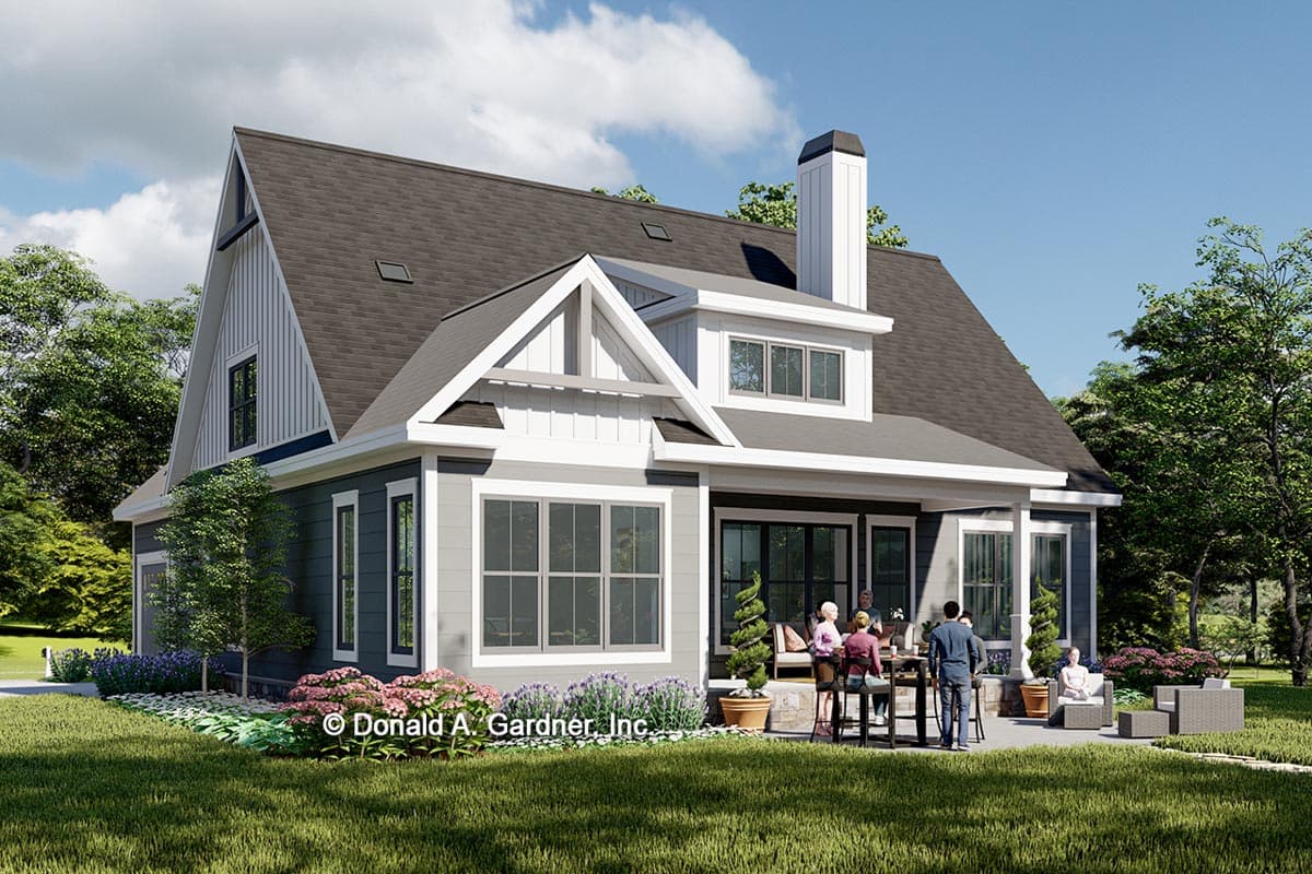 Plan 444413GDN: 3 Bed Cottage Home Plan Under 2000 Square Feet with Two Story Great Room - Image #4 - Bungalow, Cottage, Country, Farmhouse, Modern Farmhouse