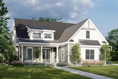 3 Bed Cottage Home Plan Under 2000 Square Feet with Two Story Great Room