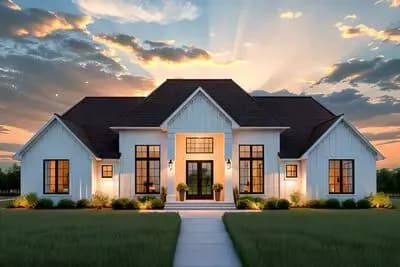 Transitional Style Home Plan with Two Story Great Room and Bonus Room - 3607 Sq Ft