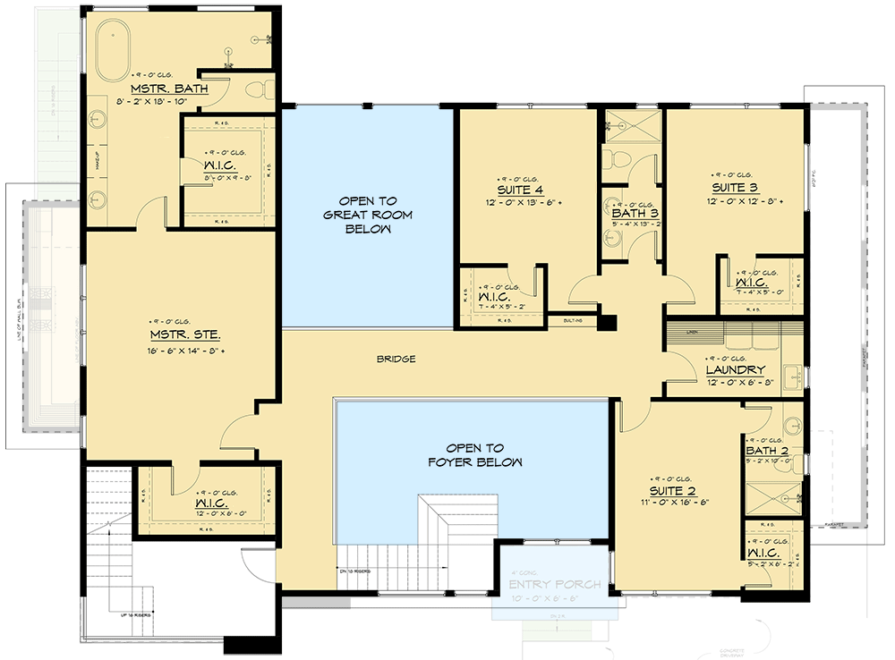 Plan 666232RAF: 6100 Square Foot Modern House Plan with Home Office and Flex Room and Rooftop Deck - Floor Plan - 2nd Floor - Contemporary, Mid Century Modern, Modern, Northwest
