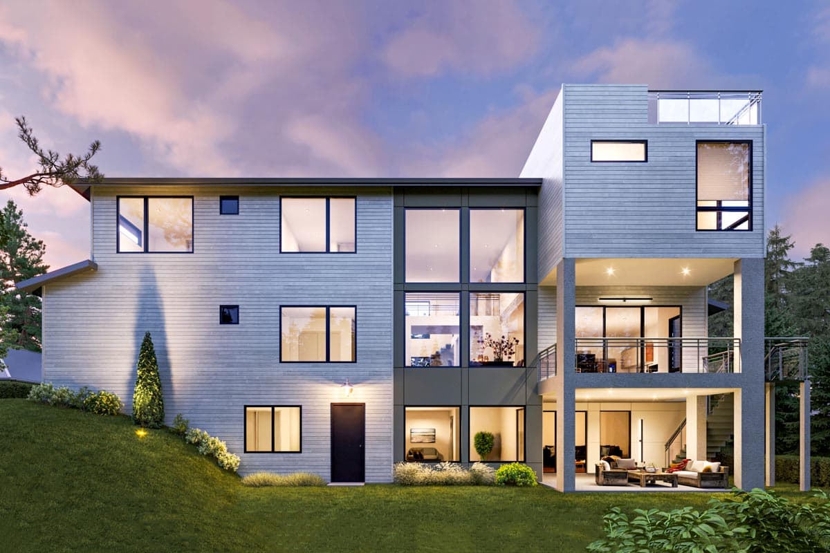 Plan 666232RAF: 6100 Square Foot Modern House Plan with Home Office and Flex Room and Rooftop Deck - Image #4 - Contemporary, Mid Century Modern, Modern, Northwest