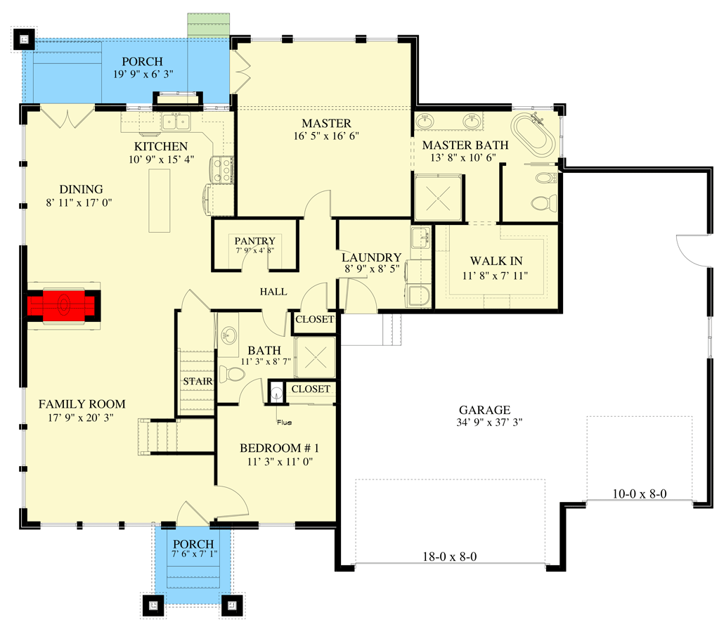 Plan 61466UT: Contemporary House Plan Under 2400 Square Feet with Large Upstairs Flex Room - Floor Plan - Main Level - Contemporary, Modern, Northwest, Transitional