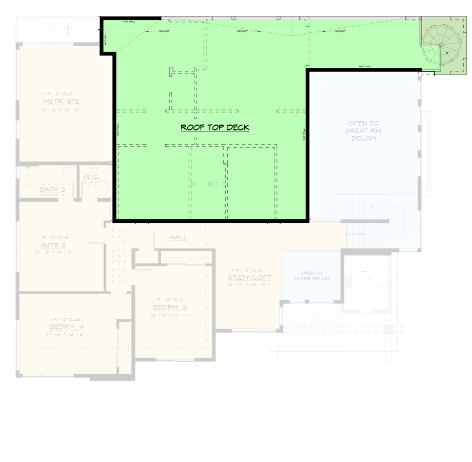 Plan 666234RAF: 5-Bed Contemporary House Plan with Two-Story Great Room and Rooftop Deck - Floor Plan - Rooftop Deck - Contemporary, Modern, Northwest