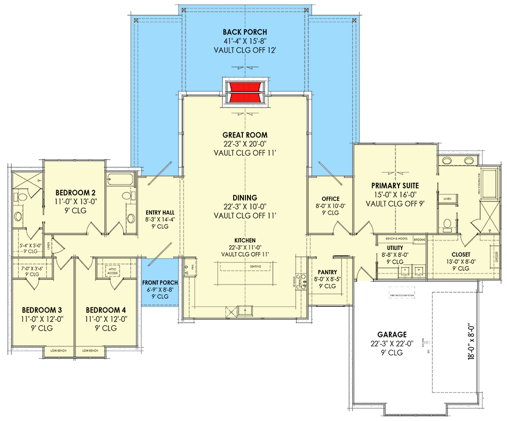 Plan 818080JSS: 4-Bed Contemporary New Zealand-Style House Plan with Outdoor Living Space - 2675 Sq Ft - Floor Plan - Main Level - Contemporary, Modern Farmhouse, New American, Scandinavian, Transitional