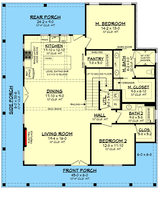 Plan 51948HZ: 4-Bedroom Modern Farmhouse Plan with 2-Beds and Loft Upstairs - Floor Plan - Main Level - Country, Farmhouse, Modern Farmhouse, Traditional