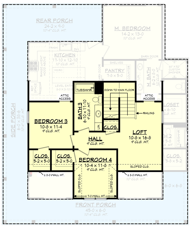 Plan 51948HZ: 4-Bedroom Modern Farmhouse Plan with 2-Beds and Loft Upstairs - Floor Plan - 2nd Floor - Country, Farmhouse, Modern Farmhouse, Traditional