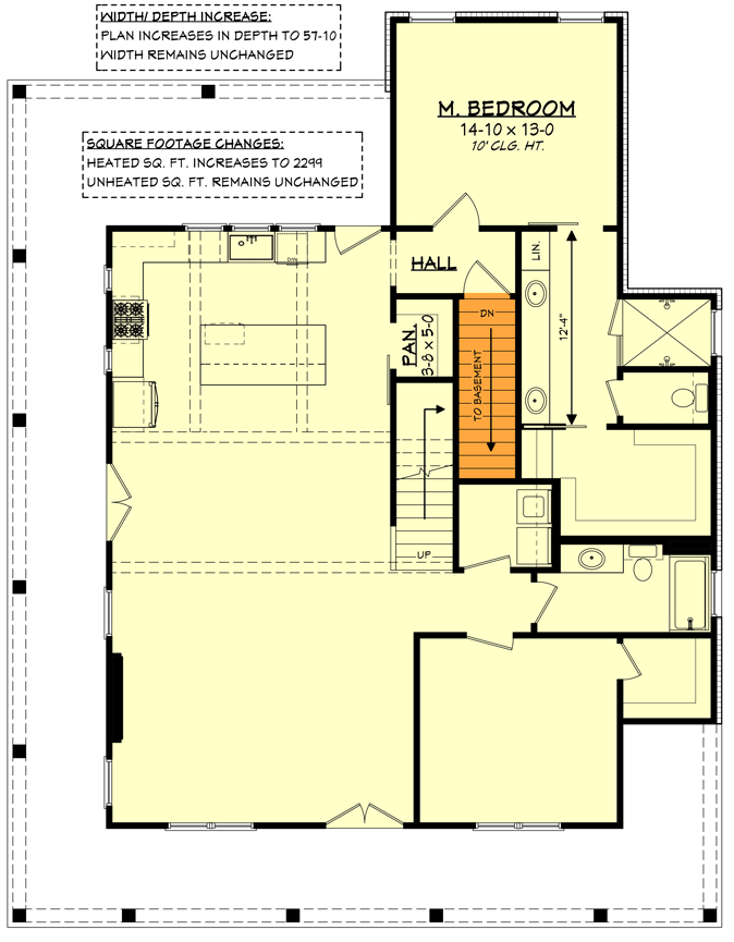 Plan 51948HZ: 4-Bedroom Modern Farmhouse Plan with 2-Beds and Loft Upstairs - Floor Plan - Basement Stair Location - Country, Farmhouse, Modern Farmhouse, Traditional