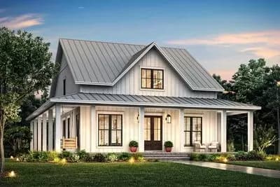 4-Bedroom Modern Farmhouse Plan with 2-Beds and Loft Upstairs