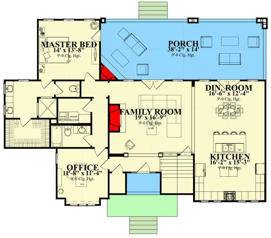 Plan 86395HH: 3-Bed Traditional Farmhouse with Home Office and Outdoor Fireplace - Floor Plan - Main Level - Country, Craftsman, New American, Traditional