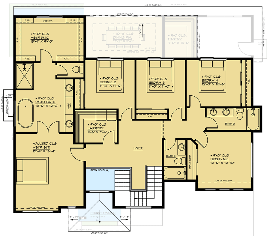 Plan 666235RAF: 3200 Square Foot Modern House Plan with 4 Upstairs Bedrooms Plus Bonus - Floor Plan - 2nd Floor - Contemporary, Modern, Northwest