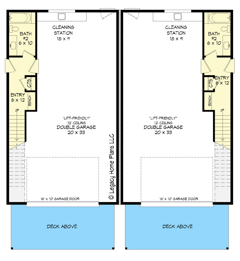Plan 680194VR: Contemporary Duplex House Plan with Matching 3 Bed Units Under 1300 Sq Ft - Floor Plan - Main Level - Contemporary, Mid Century Modern, Modern
