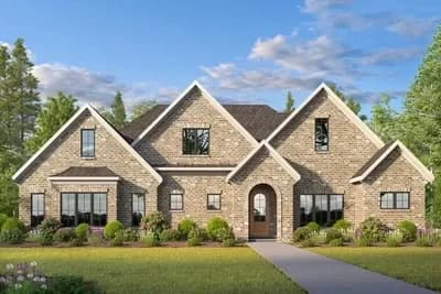 4 Bed Multi-Gabled House Plan with Brick Exterior Under 4100 Square Feet