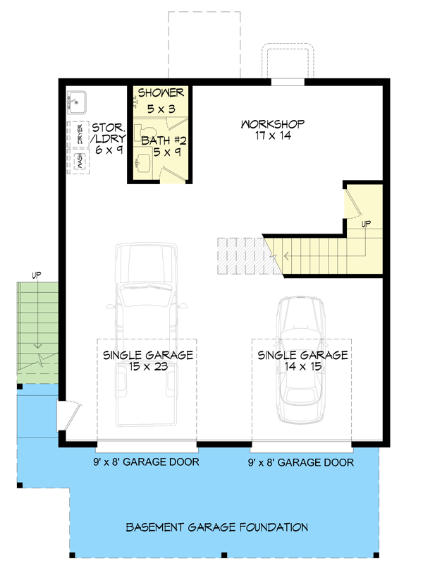 Plan 680197VR: Contemporary Lake House Plan with Lower Level Workshop - 1000 Sq Ft - Floor Plan - Garage Level - Contemporary, Mid Century Modern, Mountain, Northwest