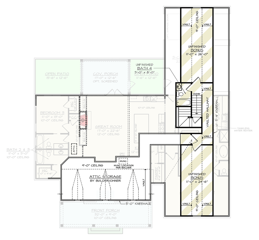 Plan 12291JL: 3-Bed Modern Farmhouse Plan Under 2500 Square Feet with Two Bonus Rooms - Floor Plan - Bonus Level - Country, Craftsman, Farmhouse, Modern Farmhouse, New American, Traditional