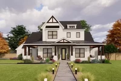 Modern Farmhouse Under 2600 Square Feet with Bonus Room with Balcony Expansion
