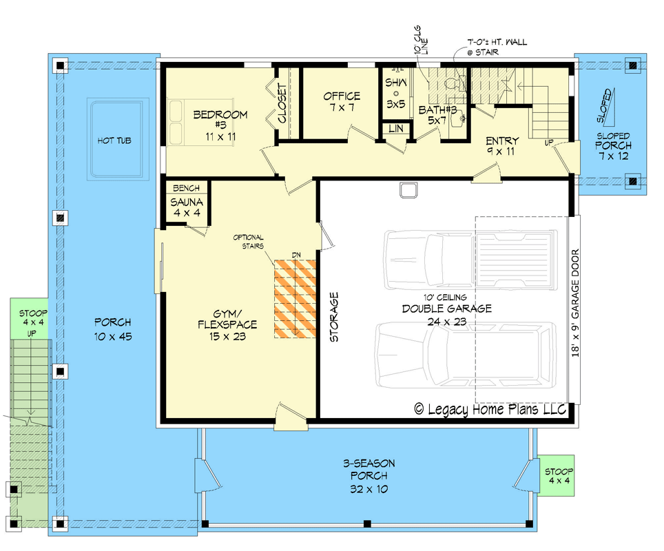 Plan 680199VR: Modern Lakehouse with 2-Car Garage and Sauna Inside Garage-Level Flex Room - Floor Plan - Main Level - Ranch, Traditional