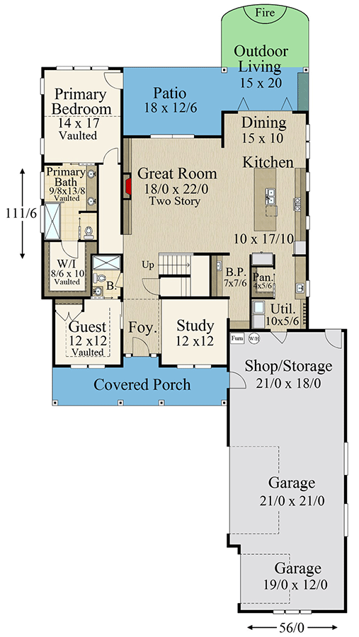 Plan 85430MS: 5-Bed Modern Farmhouse Plan with Workshop in Garage - Floor Plan - Main Level - Country, Farmhouse, Modern Farmhouse, New American, Northwest