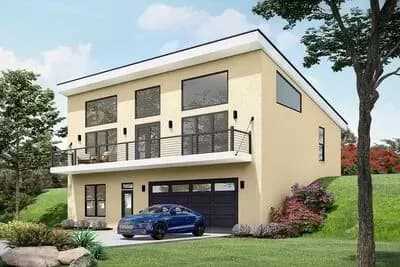 2199 Sq Ft Contemporary 3-Bed House Plan for an Up-Sloping Lot