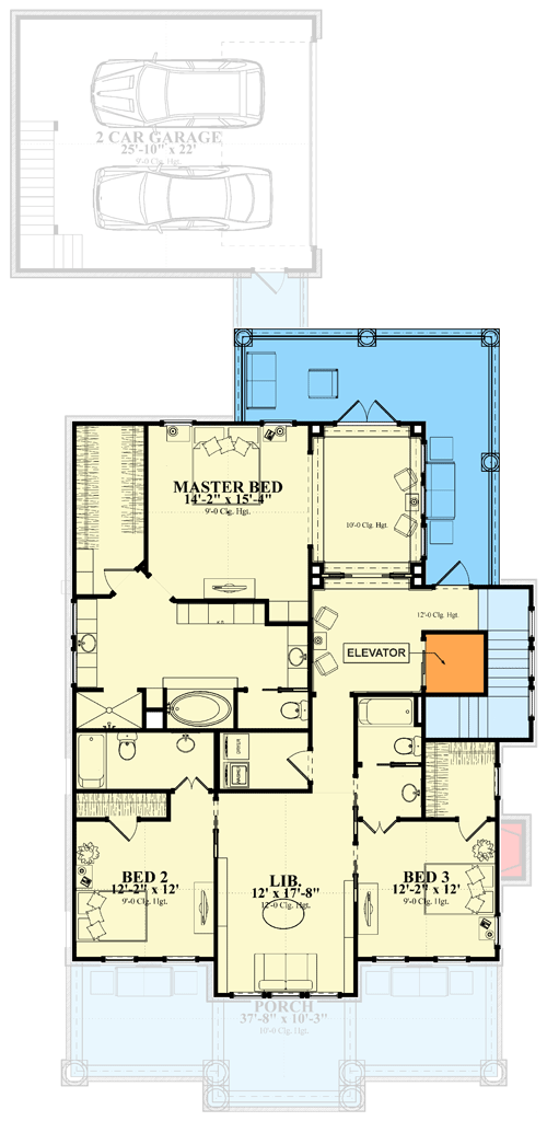 Plan 86397HH: 2-Story Colonial House Plan with Elevator and Formal Dining Room - Floor Plan - 2nd Floor - Colonial, New American, Traditional