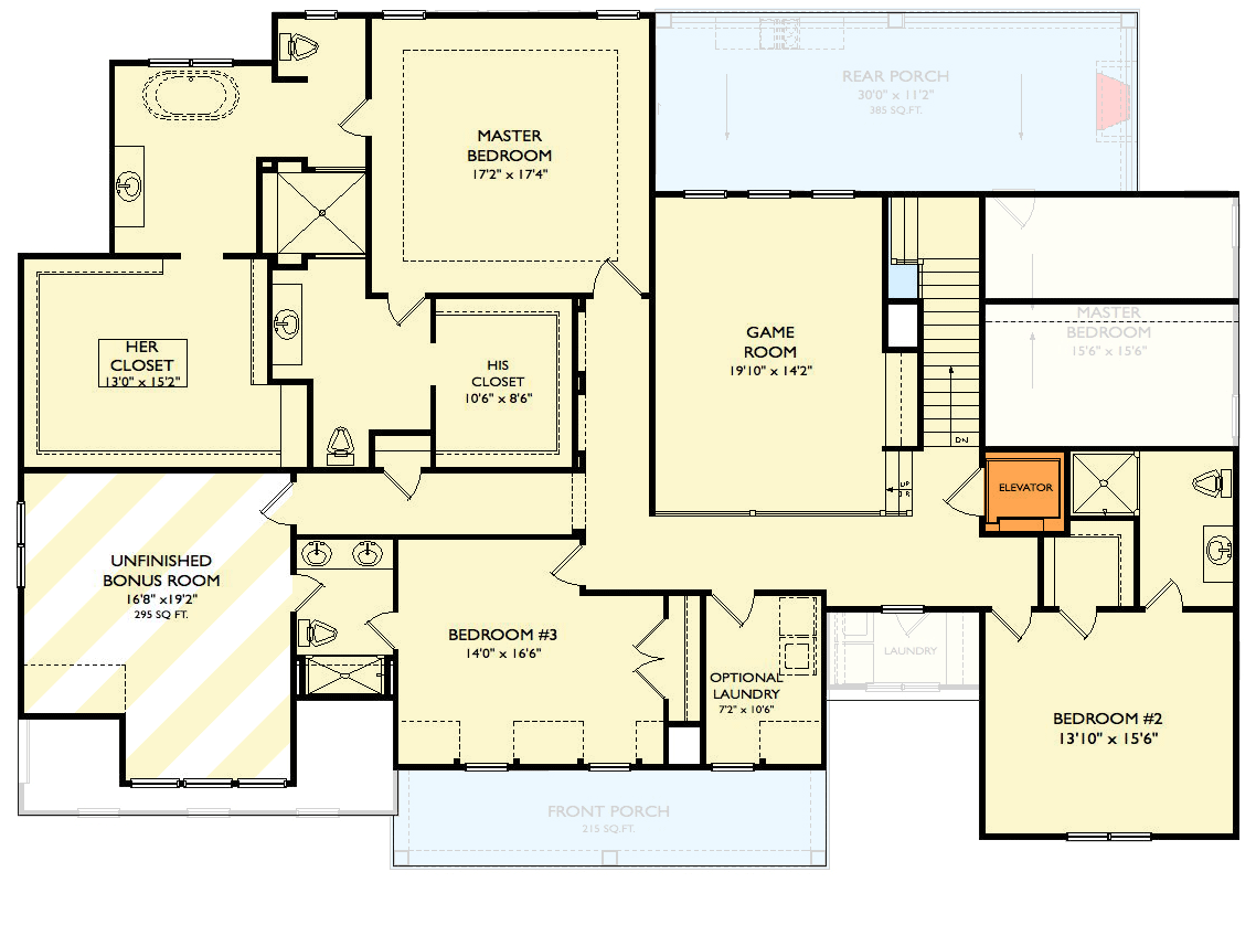 Plan 29922LDG: Modern Farmhouse with an Elevator and Upstairs Laundry Option Plus Lower Level Expansion - Floor Plan - 2nd Floor - Country, Farmhouse, Modern Farmhouse, New American, Traditional