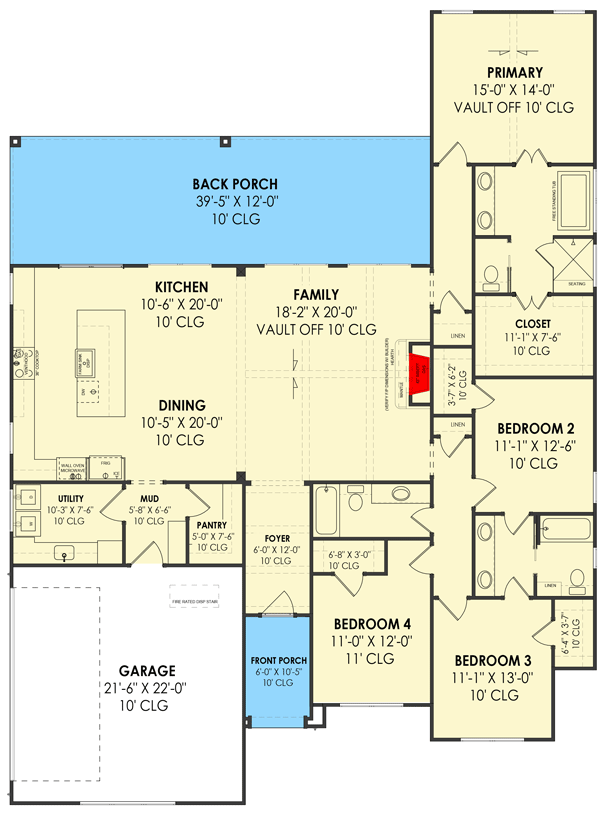 Plan 818081JSS: Transitional 4-Bed House Plan Under 2400 Square Feet with 2-Car Side-Load Garage - Floor Plan - Main Level - European, Hill Country, Southern, Transitional