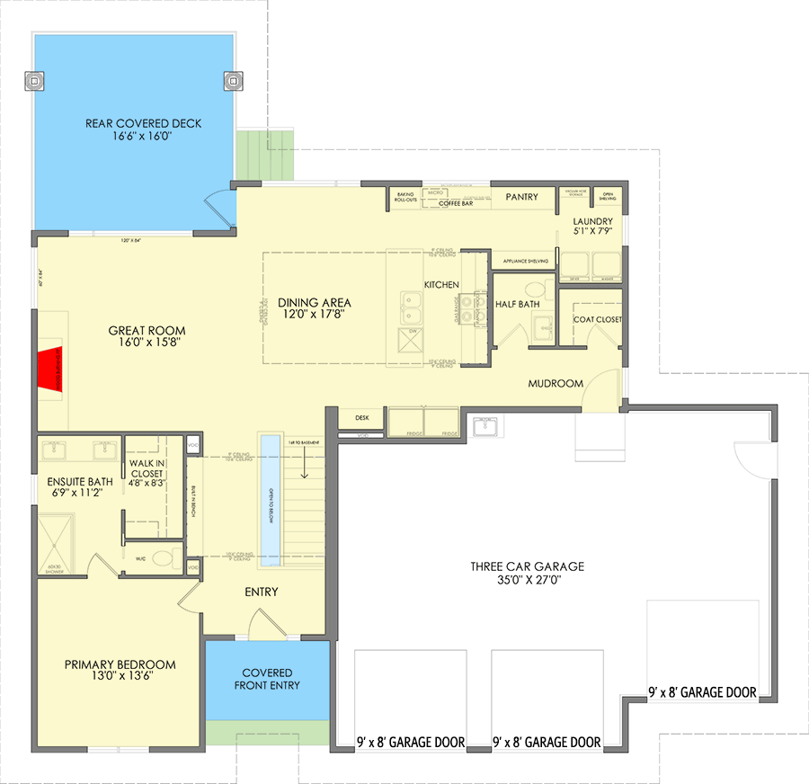 Plan 318303MAT: 3 Bed Modern Prairie Style House Plan Under 2600 Square Feet with Lower Level Home Office - Floor Plan - Main Level - Contemporary, Modern, Prairie