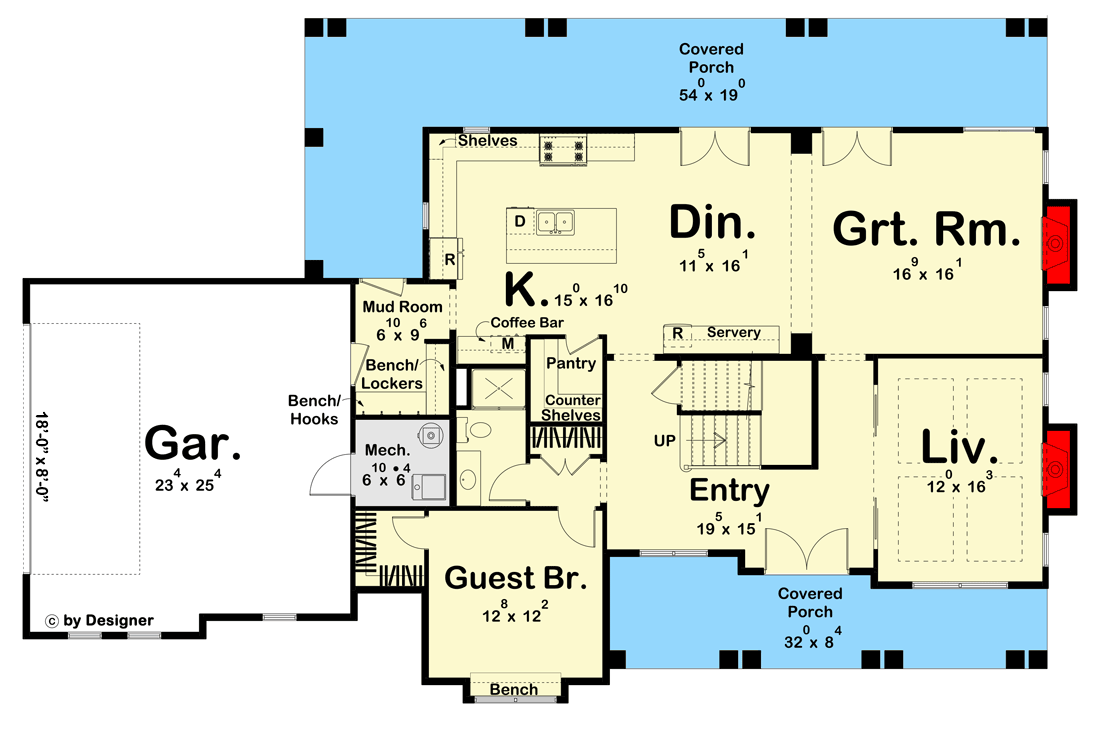 Plan 623289DJ: Two-Story Five Bed Modern Farmhouse Plan with Under 3300 Square Feet - Floor Plan - Main Level - Country, Craftsman, Hill Country, Modern Farmhouse, New American, Traditional