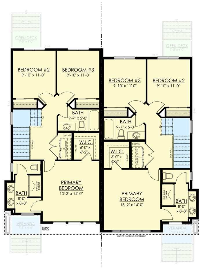 Plan 81824AB: Modern Two-Story Duplex with 1600 Sq Ft Units and Lower Level Expansion - Floor Plan - 2nd Floor - Contemporary, Modern, New American