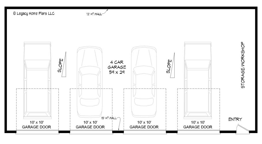 Plan 680209VR: 1800 Square Foot 4-Car Garage with Sloping Ceiling - Floor Plan - Main Level - Modern, Traditional