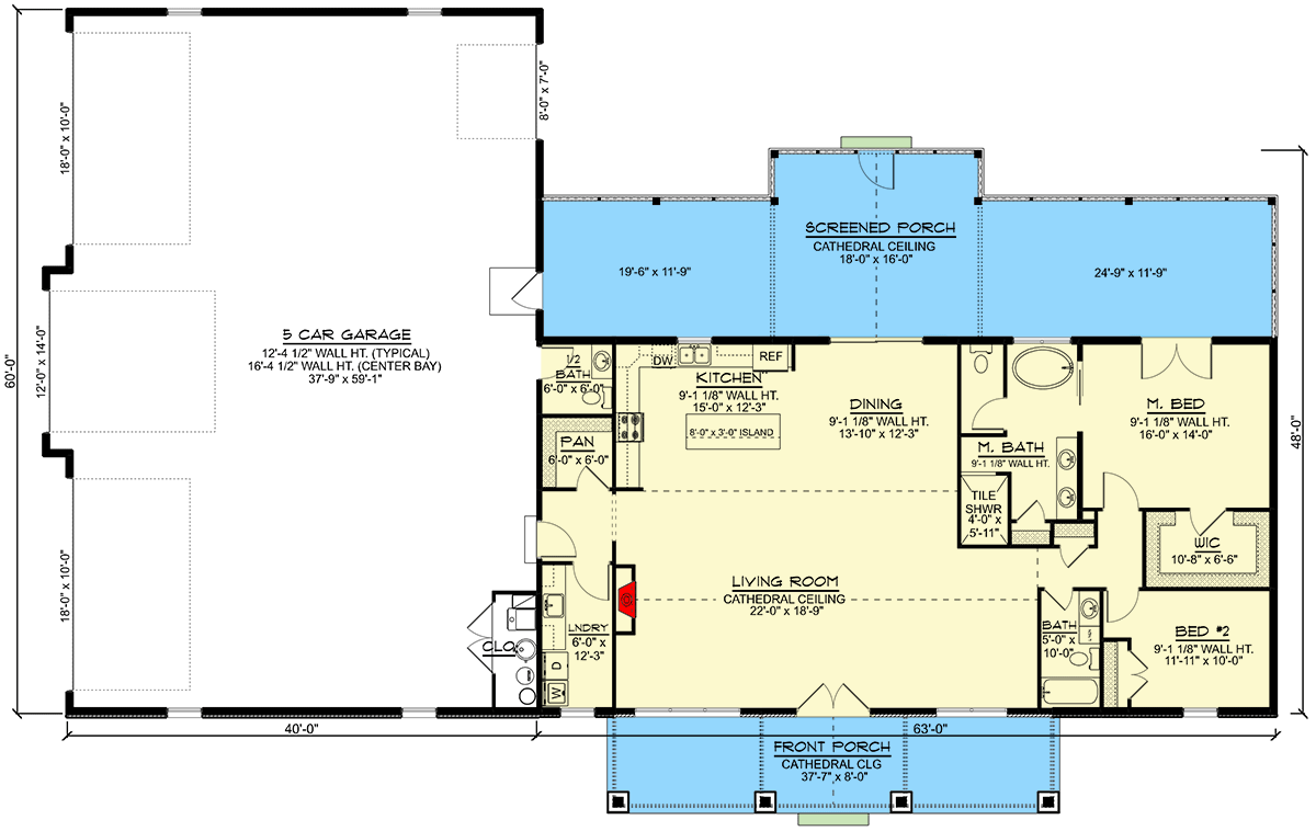 Plan 135241GRA: 2000 Square Foot Barndominium-Style House Plan with 5-Car Garage - Floor Plan - Main Level - Barndominium, Country, Rustic