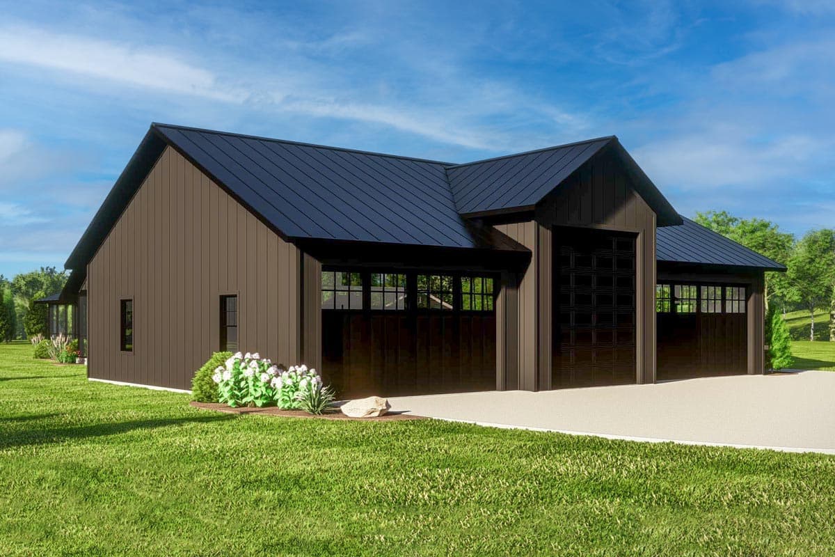 Plan 135241GRA: 2000 Square Foot Barndominium-Style House Plan with 5-Car Garage - Image #5 - Barndominium, Country, Rustic