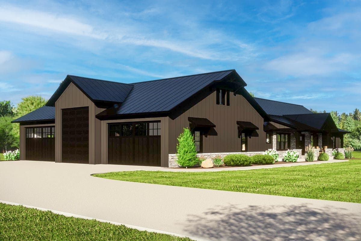 Plan 135241GRA: 2000 Square Foot Barndominium-Style House Plan with 5-Car Garage - Image #6 - Barndominium, Country, Rustic