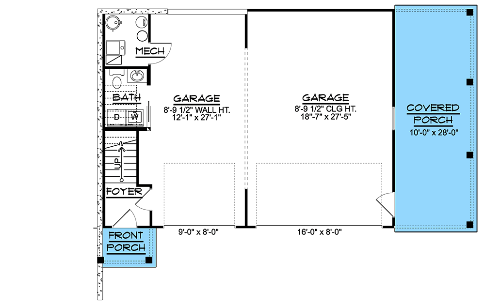 Plan 135242GRA: 831 Square Foot 2-Bed Garage Apartment with Covered Side Porch - Floor Plan - Main Level - Country, Modern Farmhouse, New American