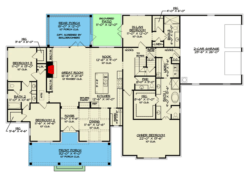 Plan 12322JL: Modern Farmhouse House Plan Under 2800 Sq Ft with In-Law Suite - Floor Plan - Main Level - Country, Farmhouse, Modern Farmhouse, New American, Southern