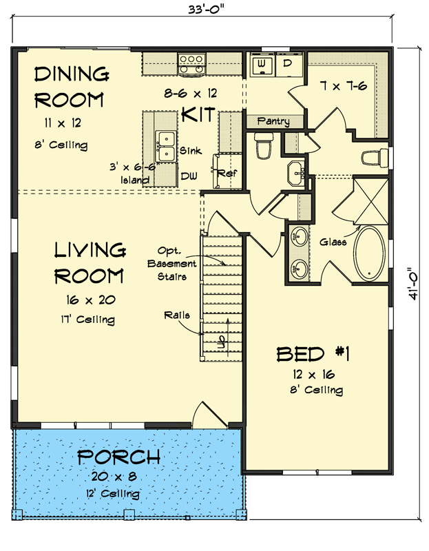 Plan 52332WM: 4-Bedroom Farmhouse Cottage House Plan under 2000 Sq Ft - Floor Plan - Main Level - Country, Farmhouse, New American, Traditional