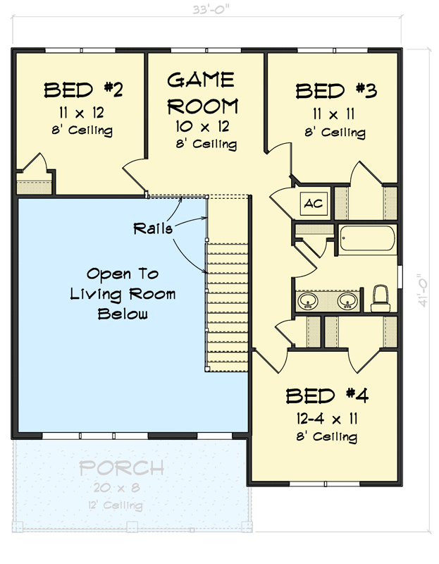 Plan 52332WM: 4-Bedroom Farmhouse Cottage House Plan under 2000 Sq Ft - Floor Plan - 2nd Floor - Country, Farmhouse, New American, Traditional